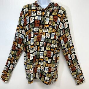 Meundies Top Woman Large  Novelty Luggage Tag Print Hood Jersey Knit Long Sleeve
